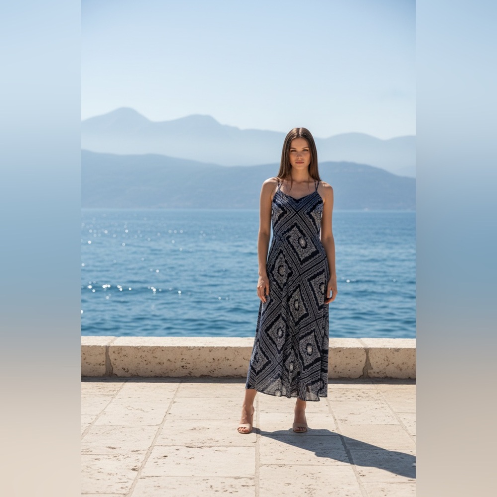 Tommy Hilfiger Summer Elegant Navy and White Patterned Dress
